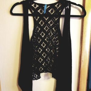 Black sleeveless lace cardigan
